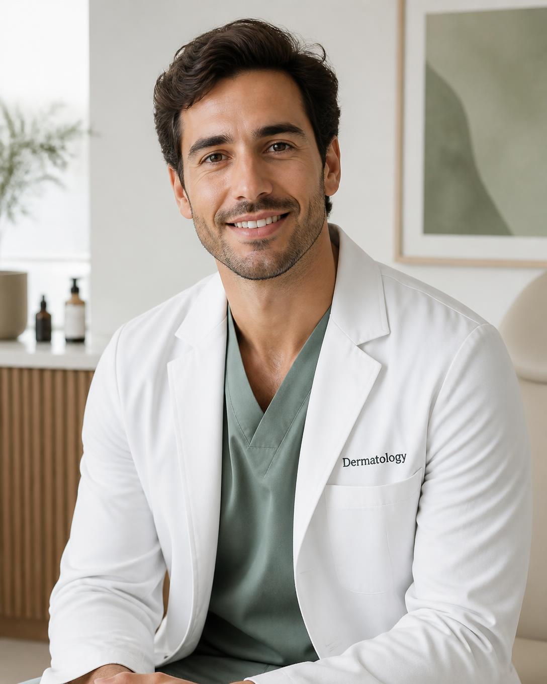 Dr. Tasso Danilo, dermatologista, em consultório com luz natural